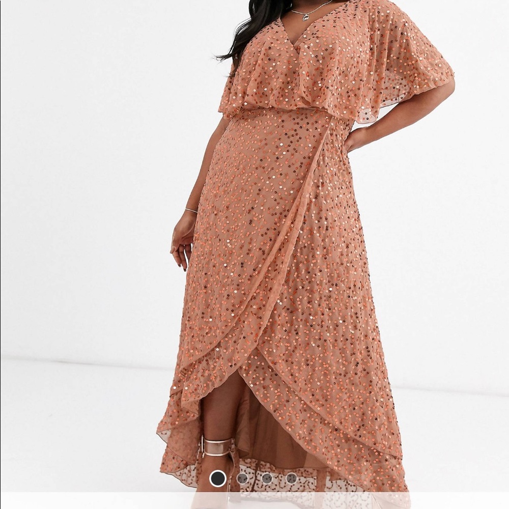 ISO ASOS copper sequin high low dress with cape